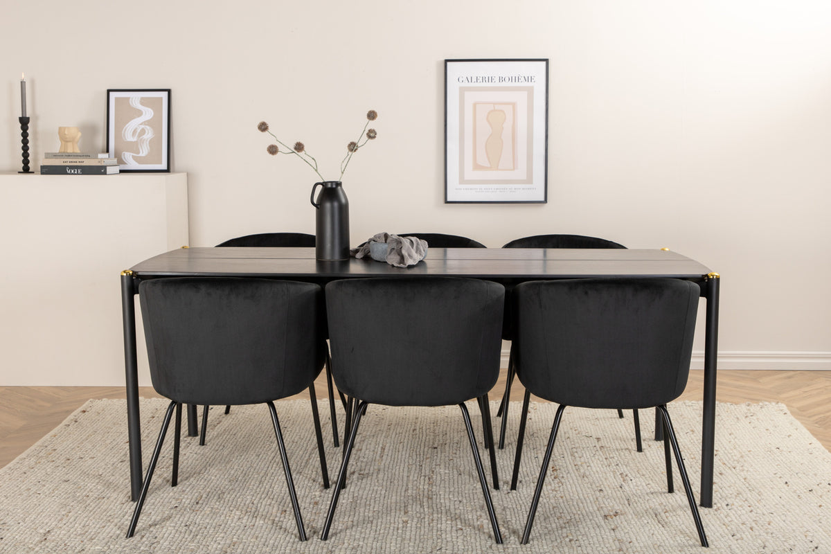 Venture Design Berit & Pelle Matstolar Svart + Rektangulära Matbord 190 x 90 Svart