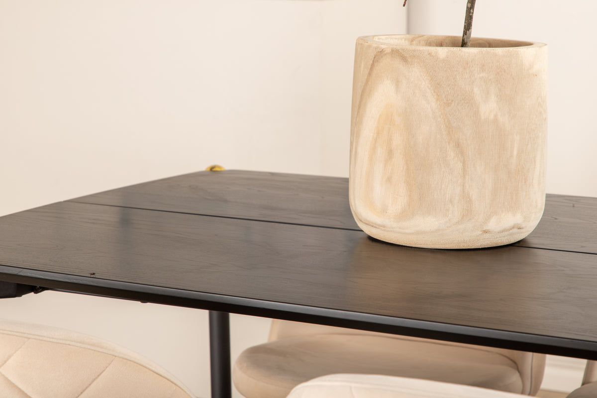 Venture Design Pelle & Velvet Rektangulära Matbord 190 x 90 Svart + Matstolar 2-pack Beige