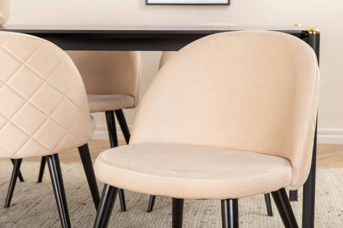 Venture Design Pelle & Velvet Rektangulära Matbord 190 x 90 Svart + Matstolar 2-pack Beige