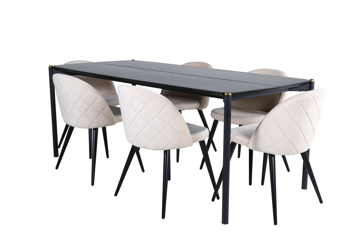 Venture Design Pelle & Velvet Rektangulära Matbord 190 x 90 Svart + Matstolar 2-pack Beige