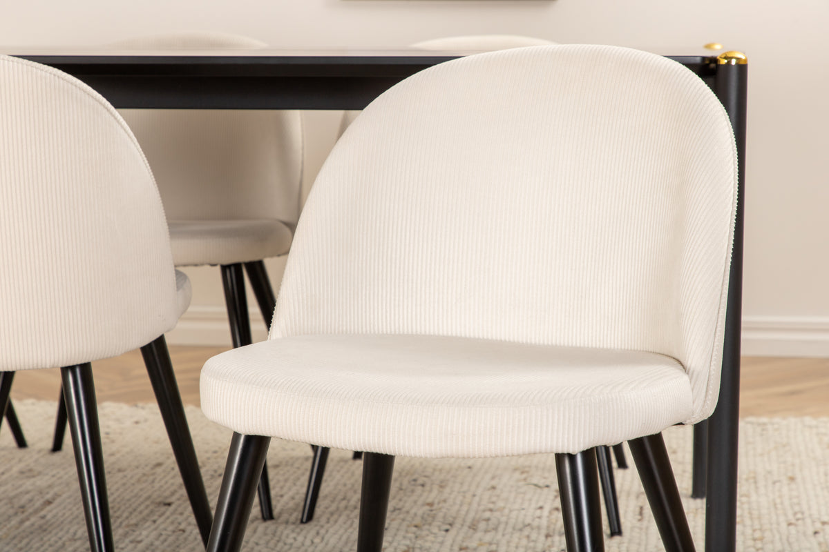 Venture Design Pelle & Velvet Rektangulära Matbord 190 x 90 Svart + Matstolar 2-pack Grädde