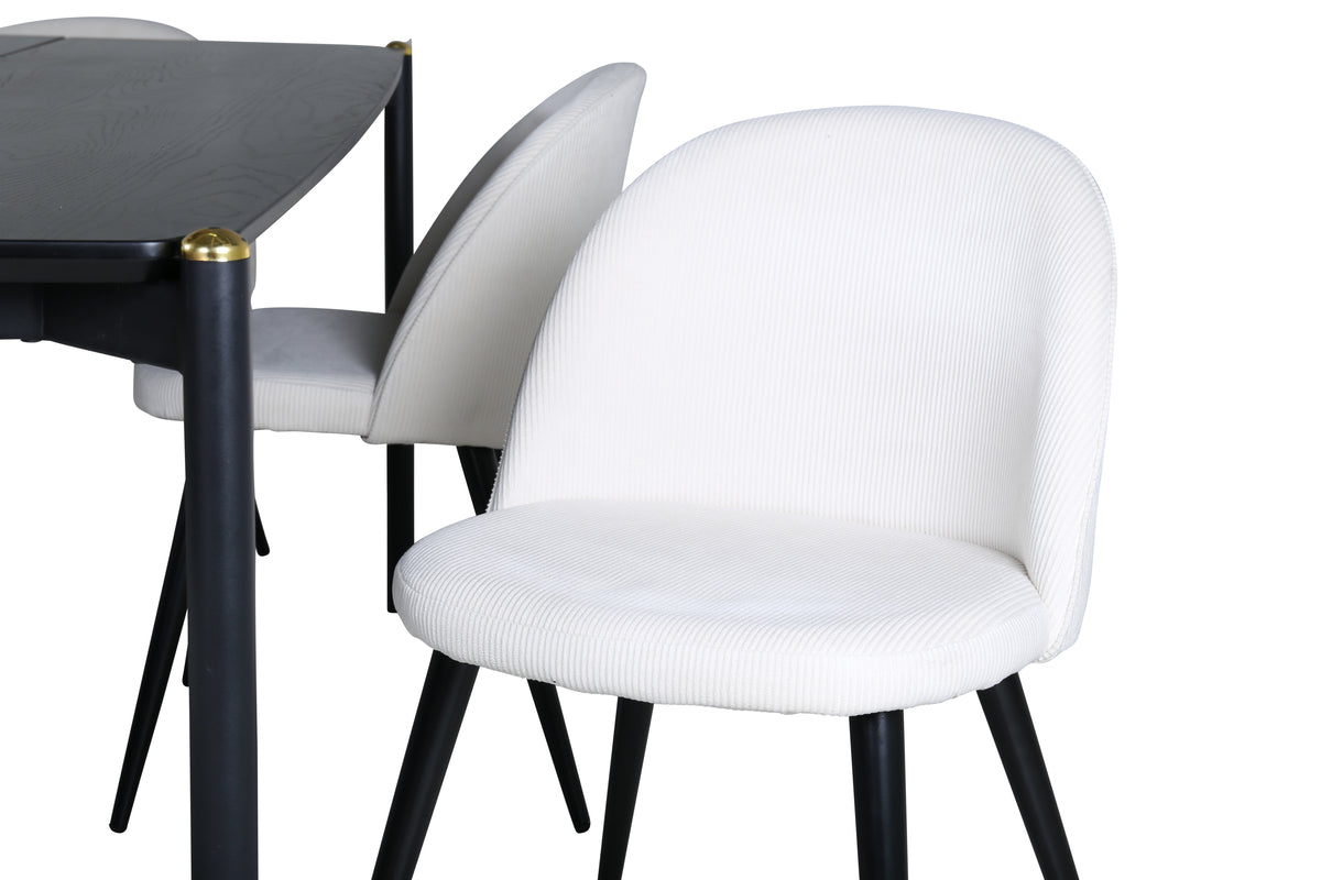 Venture Design Pelle & Velvet Rektangulära Matbord 190 x 90 Svart + Matstolar 2-pack Grädde