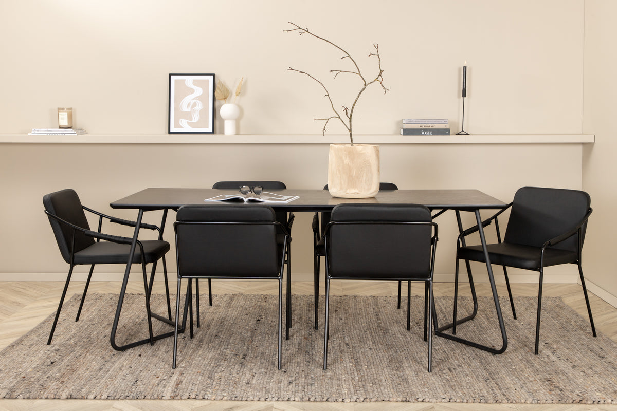 Venture Design Petra & Tvist Rektangulära Matbord 190 x 90 Svart + Matstolar 2-pack Svart