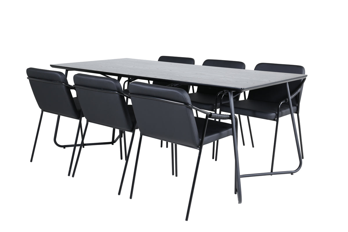 Venture Design Petra & Tvist Rektangulära Matbord 190 x 90 Svart + Matstolar 2-pack Svart