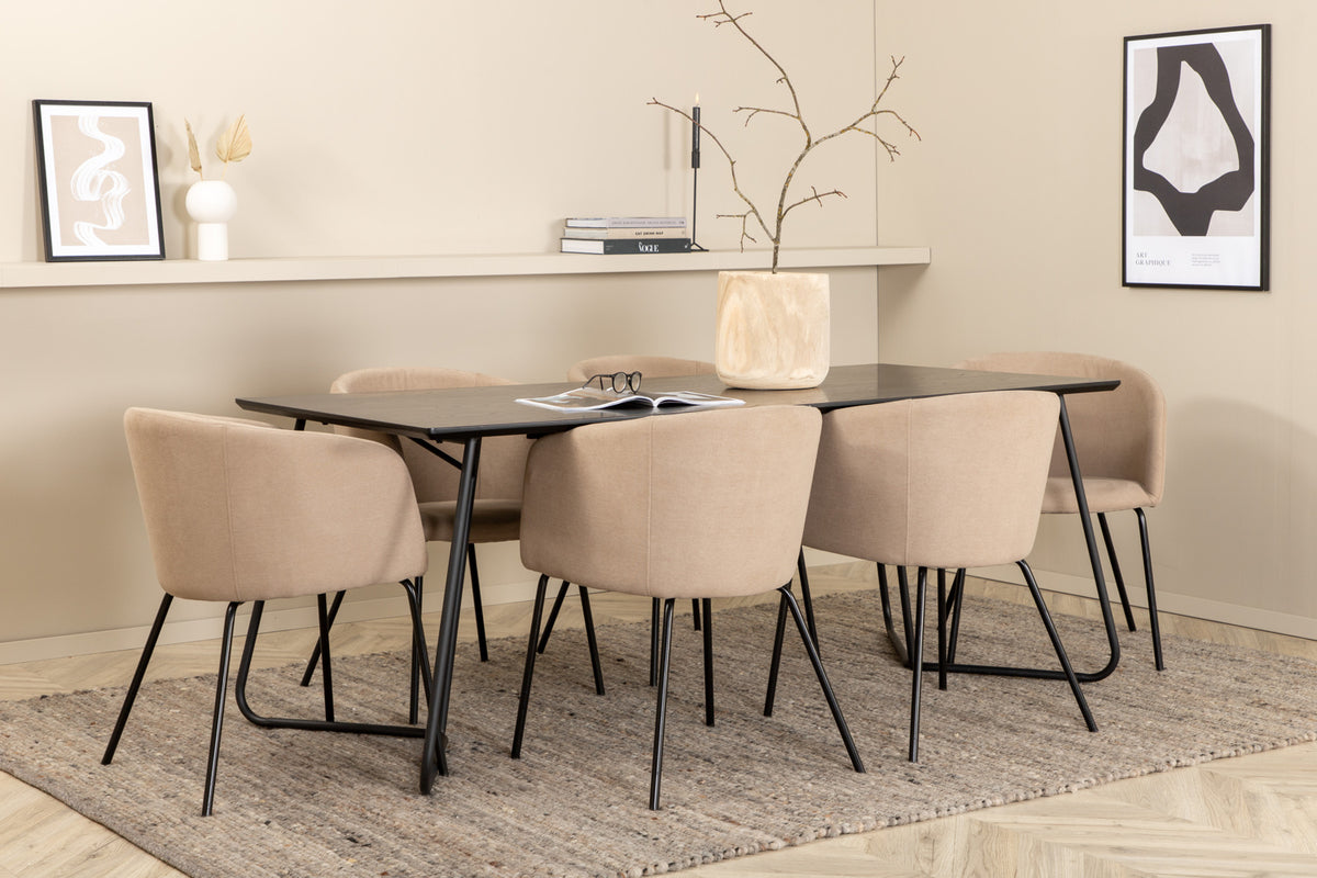 Venture Design Berit & Petra Matstolar Beige + Rektangulära Matbord 190 x 90 Svart