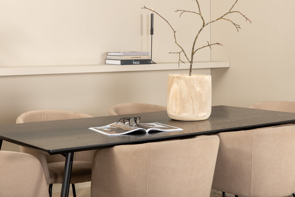 Venture Design Berit & Petra Matstolar Beige + Rektangulära Matbord 190 x 90 Svart