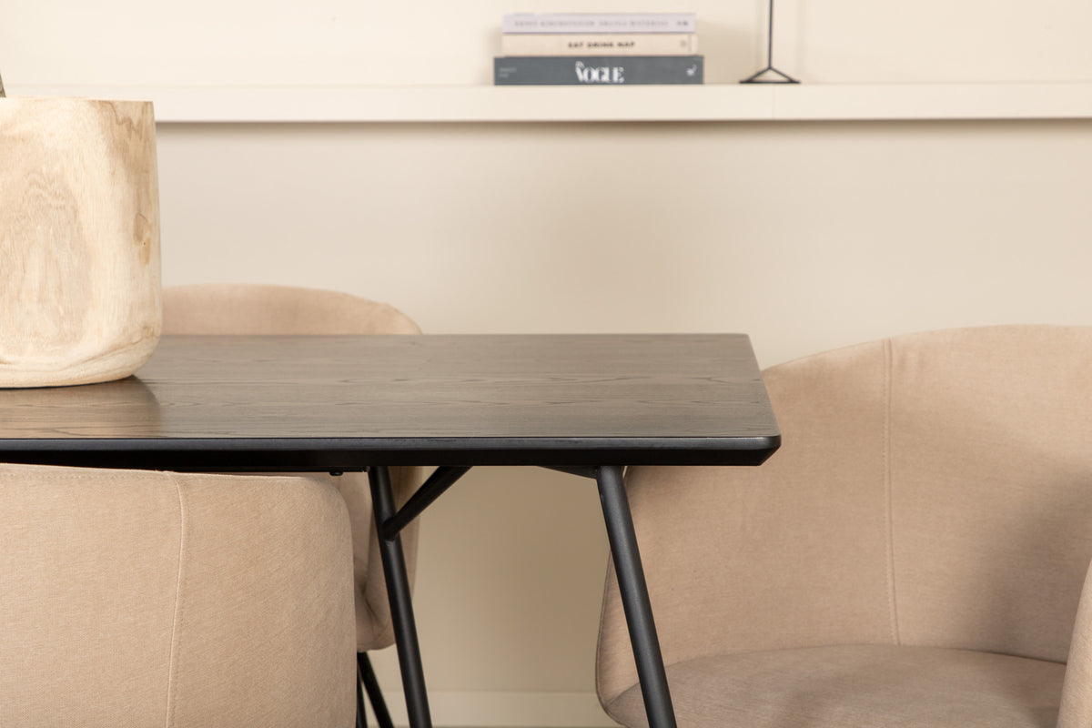 Venture Design Berit & Petra Matstolar Beige + Rektangulära Matbord 190 x 90 Svart