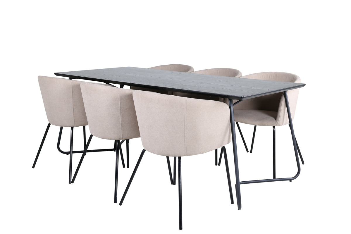 Venture Design Berit & Petra Matstolar Beige + Rektangulära Matbord 190 x 90 Svart