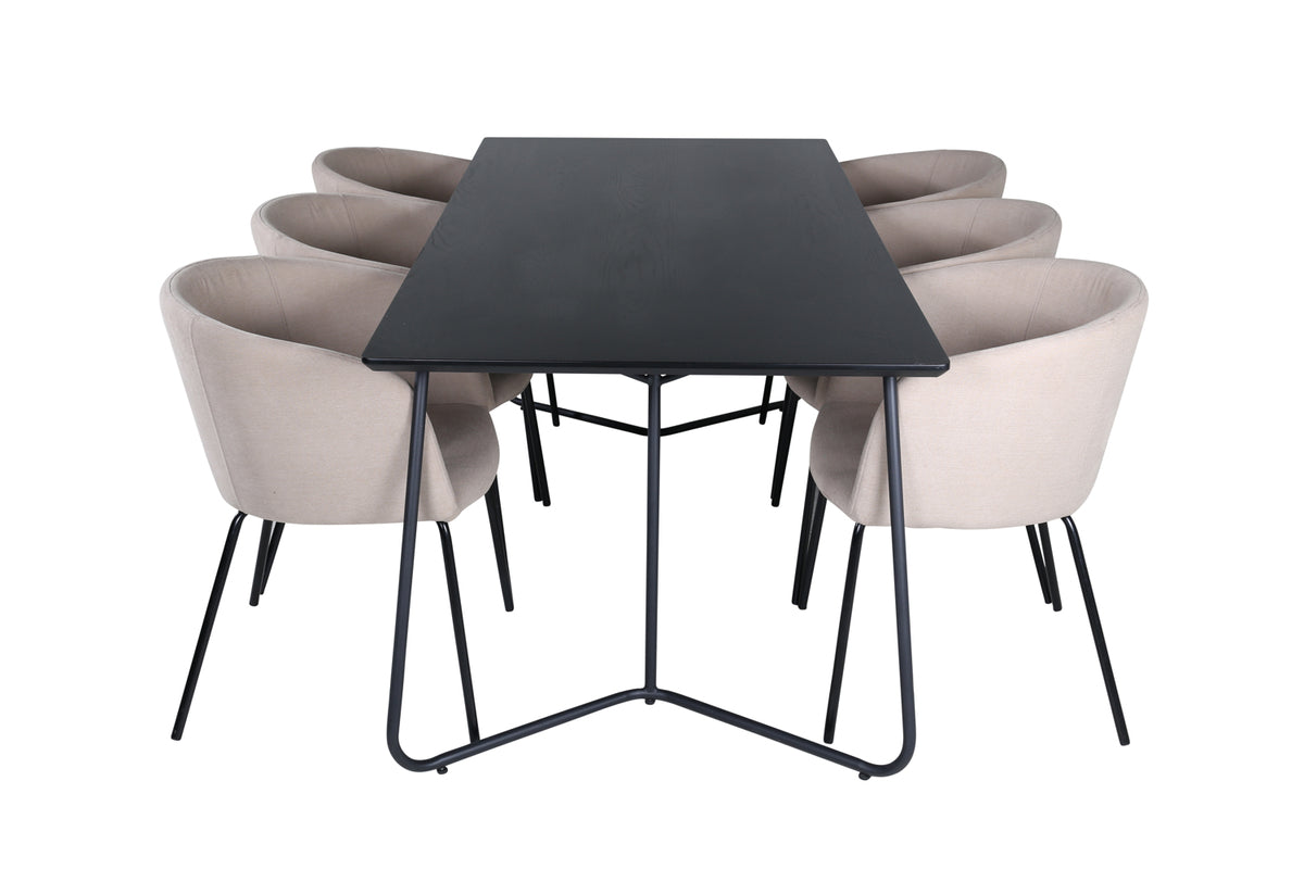 Venture Design Berit & Petra Matstolar Beige + Rektangulära Matbord 190 x 90 Svart