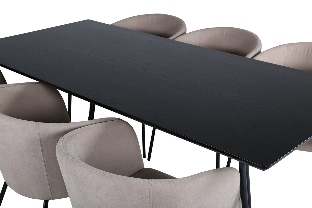 Venture Design Berit & Petra Matstolar Beige + Rektangulära Matbord 190 x 90 Svart
