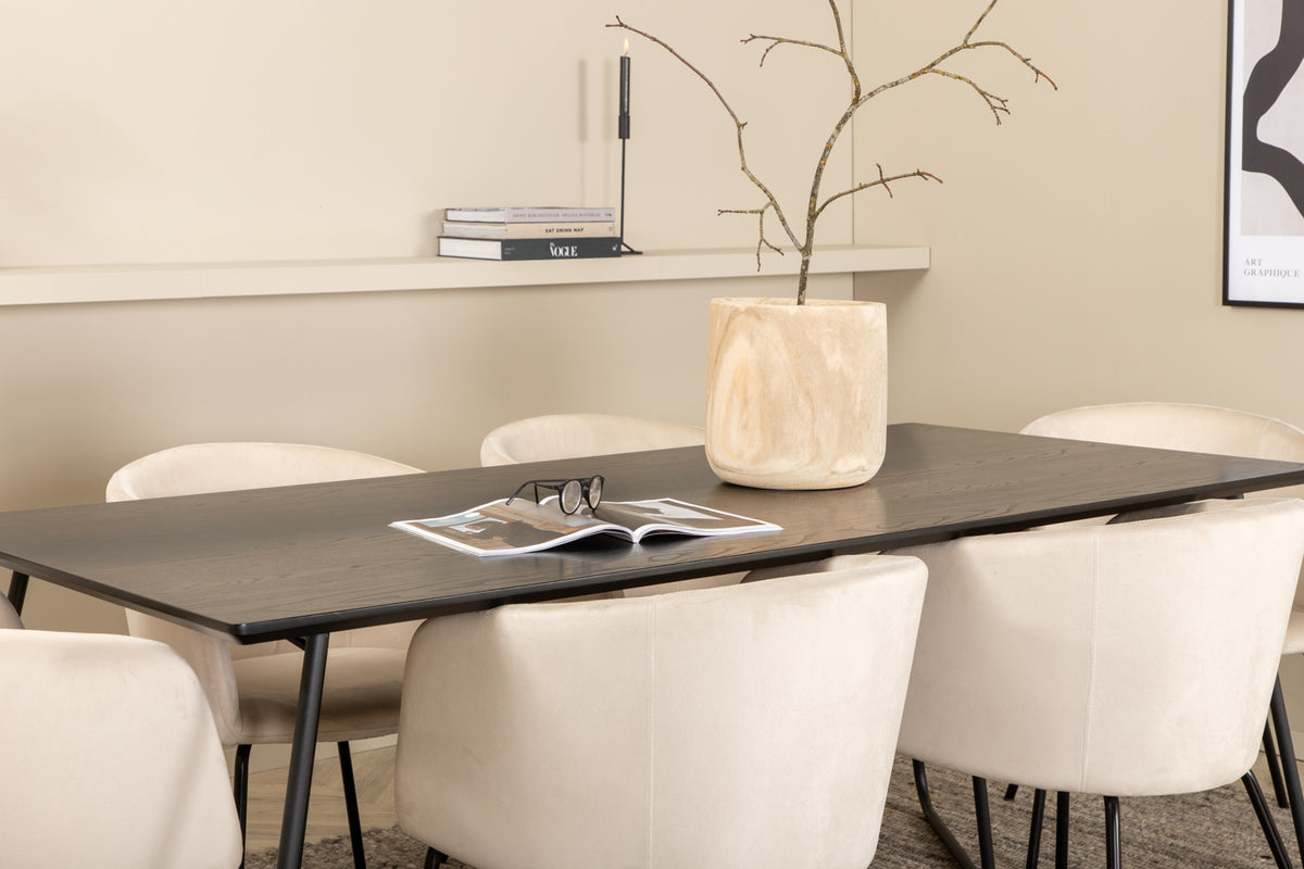 Venture Design Berit & Petra Matstolar Beige + Rektangulära Matbord 190 x 90 Svart