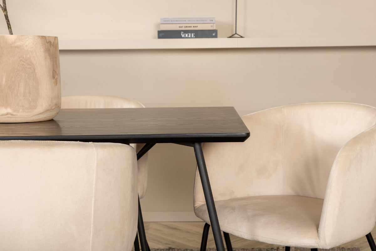 Venture Design Berit & Petra Matstolar Beige + Rektangulära Matbord 190 x 90 Svart