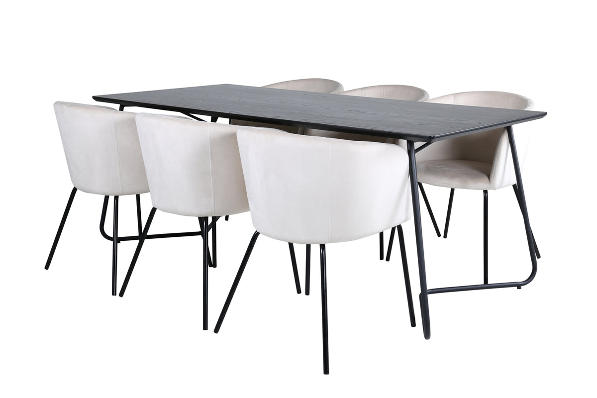 Venture Design Berit & Petra Matstolar Beige + Rektangulära Matbord 190 x 90 Svart