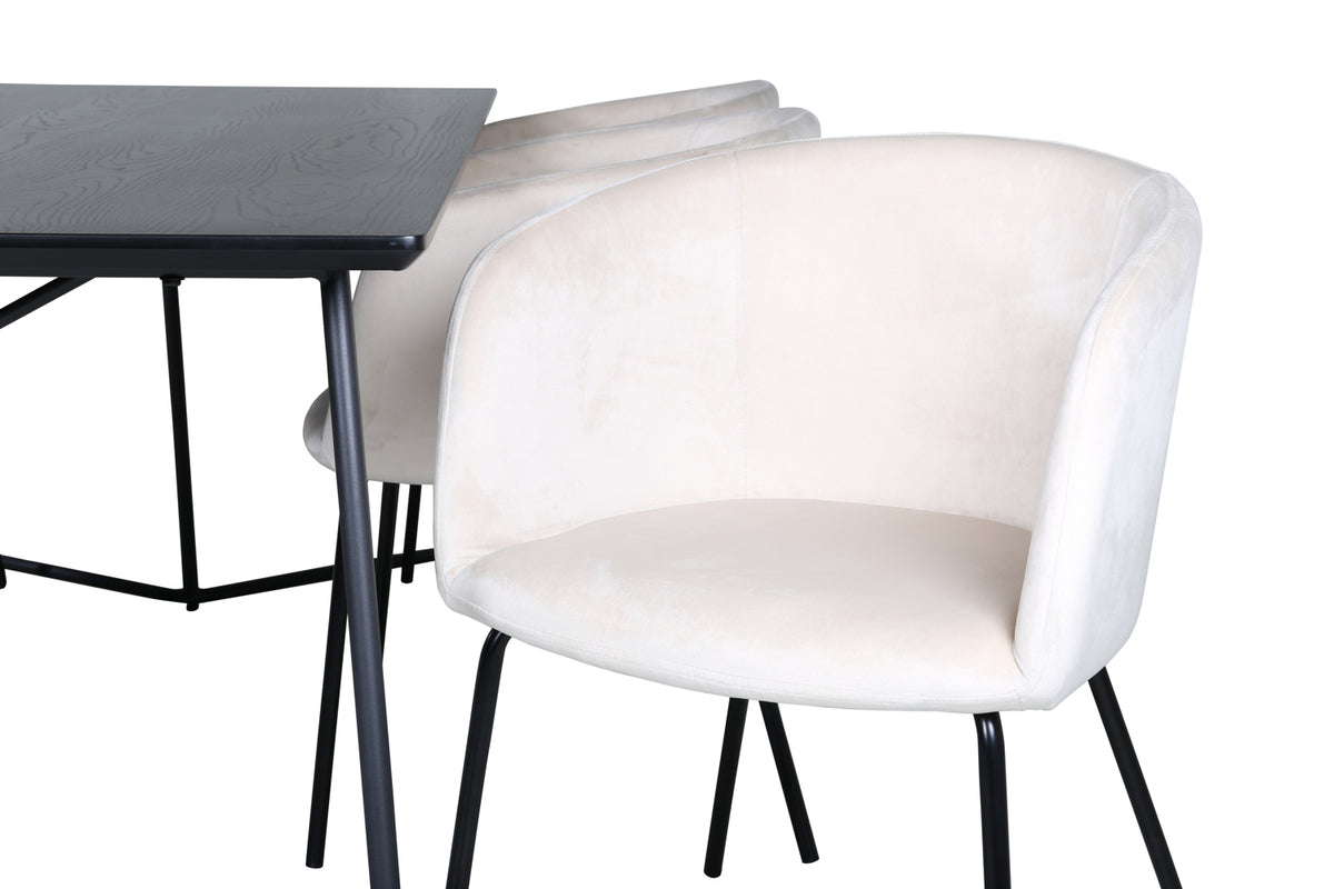 Venture Design Berit & Petra Matstolar Beige + Rektangulära Matbord 190 x 90 Svart