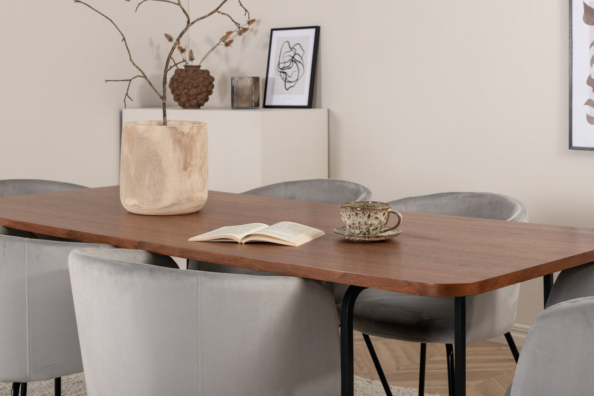 Venture Design Berit & Petra Matstolar Grå + Rektangulära Matbord 190 x 90 Svart