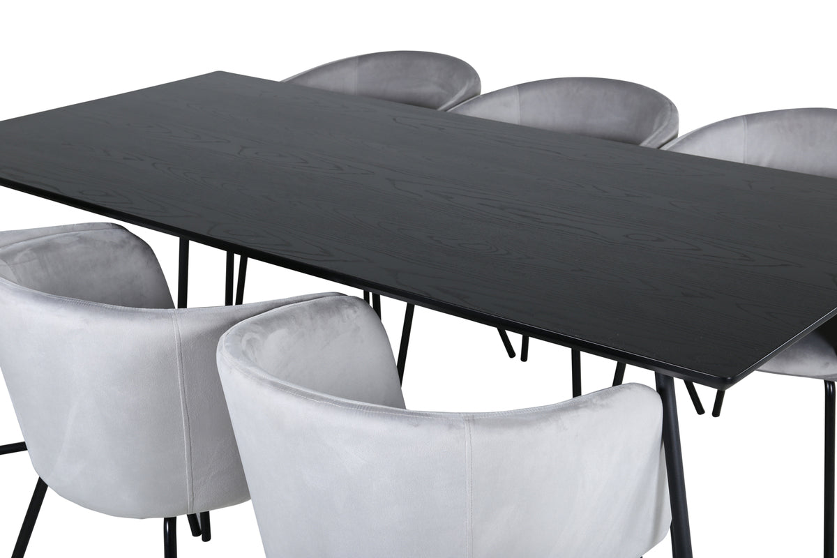 Venture Design Berit & Petra Matstolar Grå + Rektangulära Matbord 190 x 90 Svart