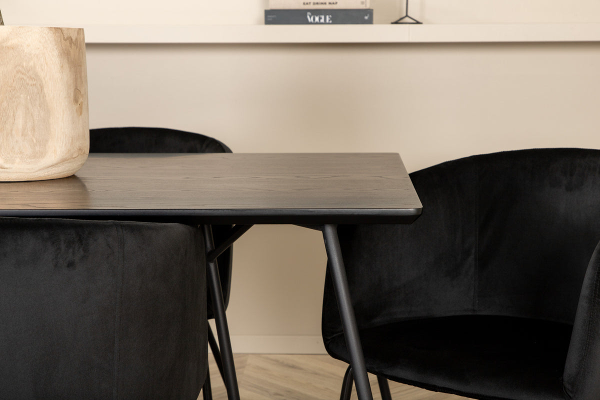 Venture Design Berit & Petra Matstolar Svart + Rektangulära Matbord 190 x 90 Svart