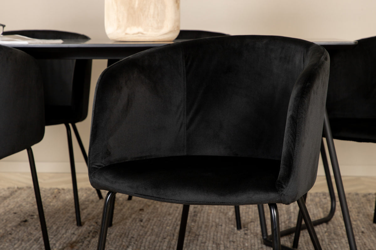 Venture Design Berit & Petra Matstolar Svart + Rektangulära Matbord 190 x 90 Svart