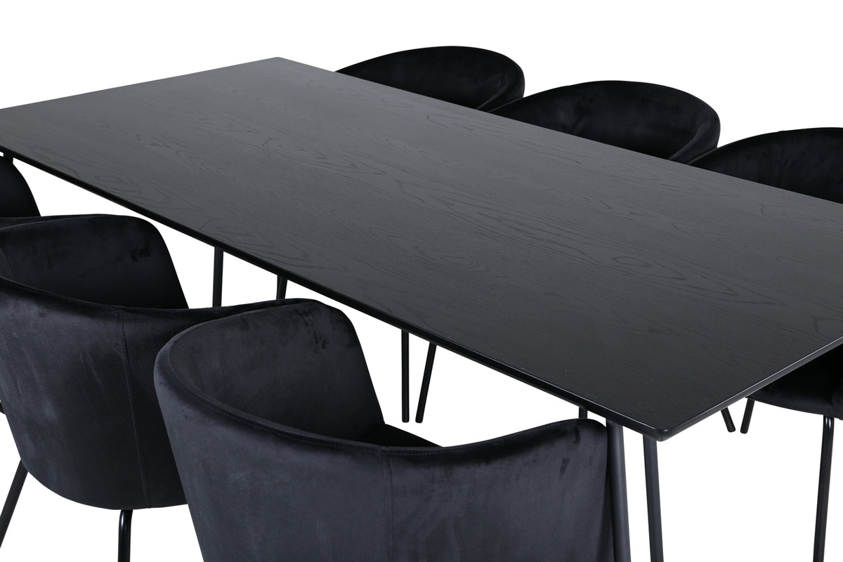 Venture Design Berit & Petra Matstolar Svart + Rektangulära Matbord 190 x 90 Svart