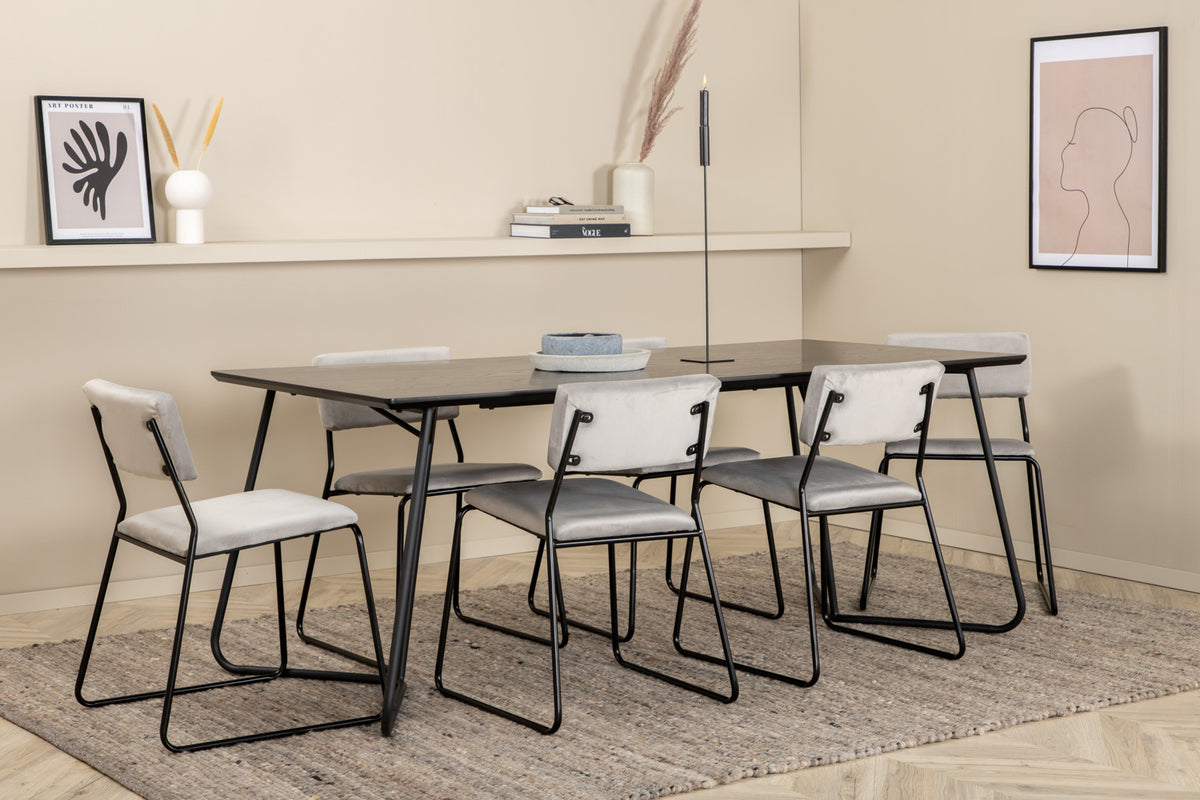 Venture Design Kenth & Petra Matstolar 2-pack Grå + Rektangulära Matbord 190 x 90 Svart