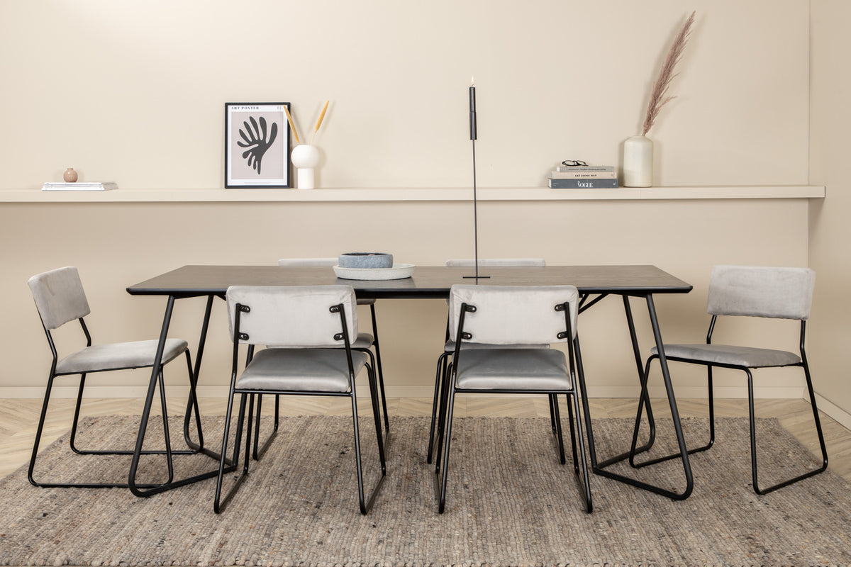 Venture Design Kenth & Petra Matstolar 2-pack Grå + Rektangulära Matbord 190 x 90 Svart
