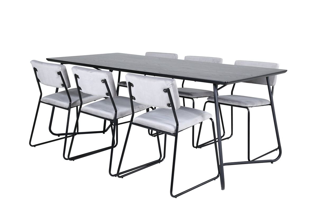 Venture Design Kenth & Petra Matstolar 2-pack Grå + Rektangulära Matbord 190 x 90 Svart