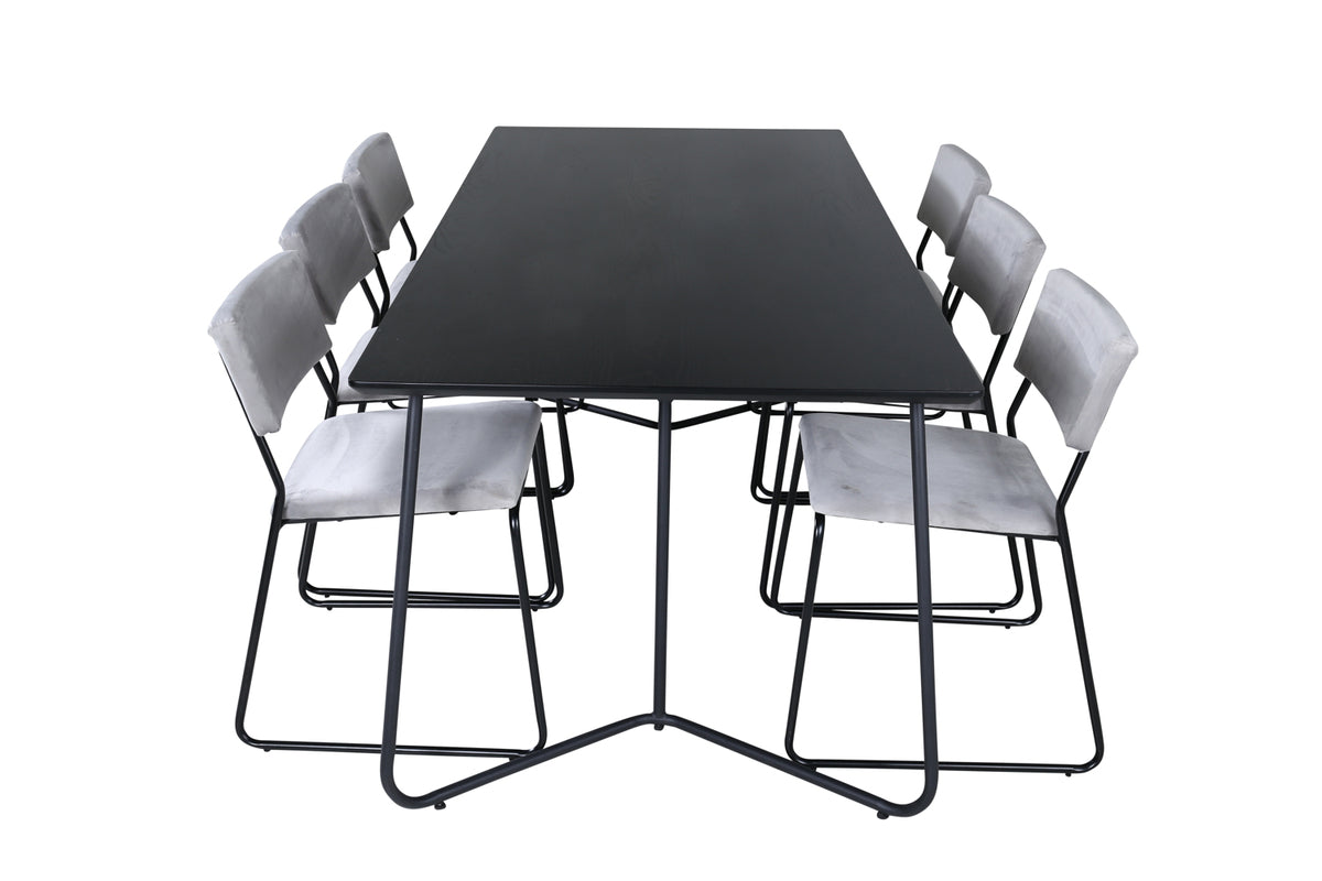 Venture Design Kenth & Petra Matstolar 2-pack Grå + Rektangulära Matbord 190 x 90 Svart