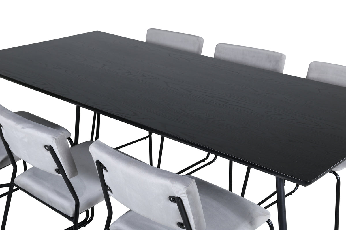 Venture Design Kenth & Petra Matstolar 2-pack Grå + Rektangulära Matbord 190 x 90 Svart
