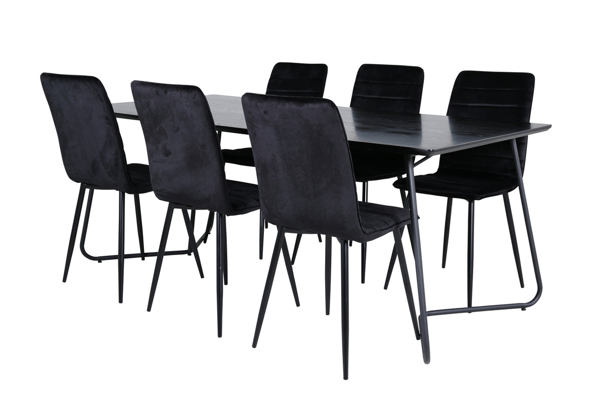 Venture Design Petra & Windu Matbord 90x190 + Matstolar Svart