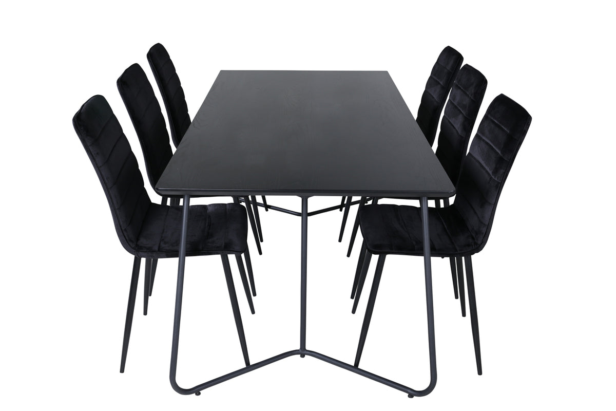 Venture Design Petra & Windu Matbord 90x190 + Matstolar Svart