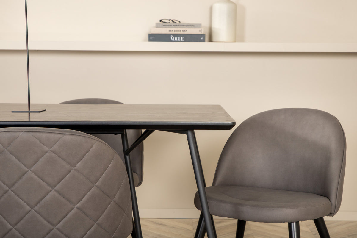 Venture Design Petra & Velvet Rektangulära Matbord 190 x 90 Svart + Matstolar 2-pack Grå