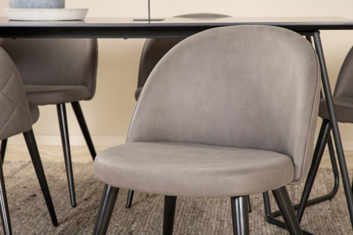 Venture Design Petra & Velvet Rektangulära Matbord 190 x 90 Svart + Matstolar 2-pack Grå