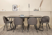 Venture Design Petra & Velvet Rektangulära Matbord 190 x 90 Svart + Matstolar 2-pack Grå
