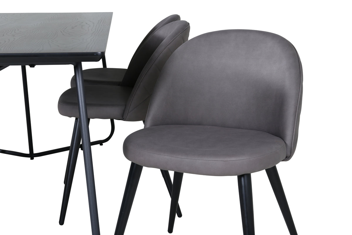 Venture Design Petra & Velvet Rektangulära Matbord 190 x 90 Svart + Matstolar 2-pack Grå