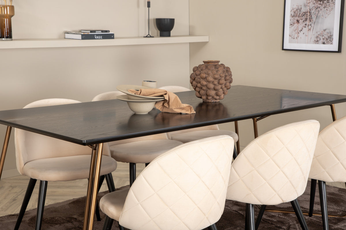 Venture Design Petra & Velvet Rektangulära Matbord 190 x 90 Svart + Matstolar 2-pack Beige