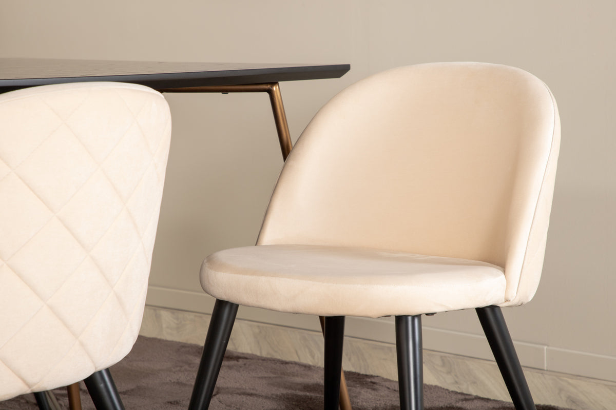 Venture Design Petra & Velvet Rektangulära Matbord 190 x 90 Svart + Matstolar 2-pack Beige