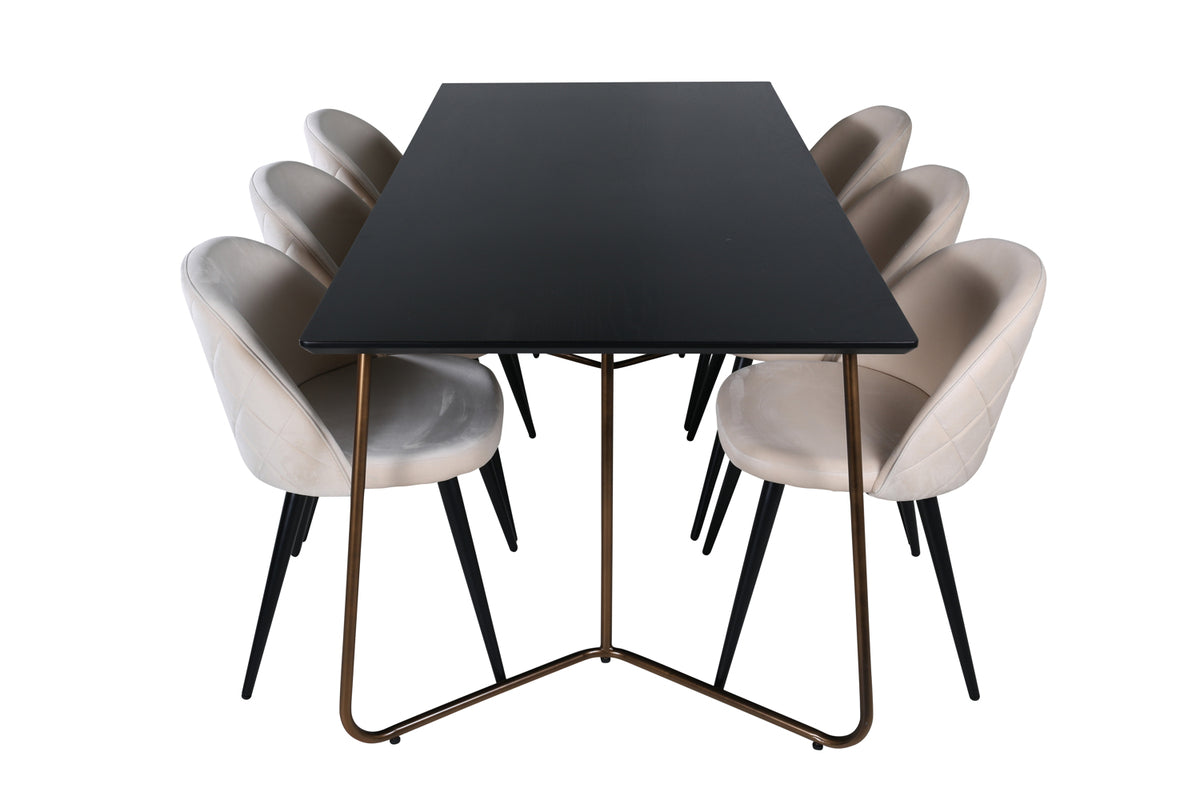 Venture Design Petra & Velvet Rektangulära Matbord 190 x 90 Svart + Matstolar 2-pack Beige