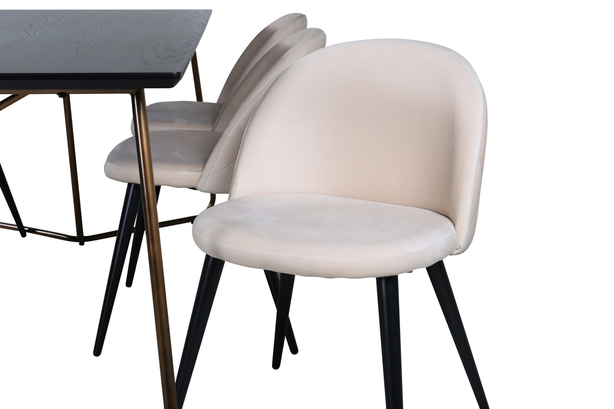 Venture Design Petra & Velvet Rektangulära Matbord 190 x 90 Svart + Matstolar 2-pack Beige