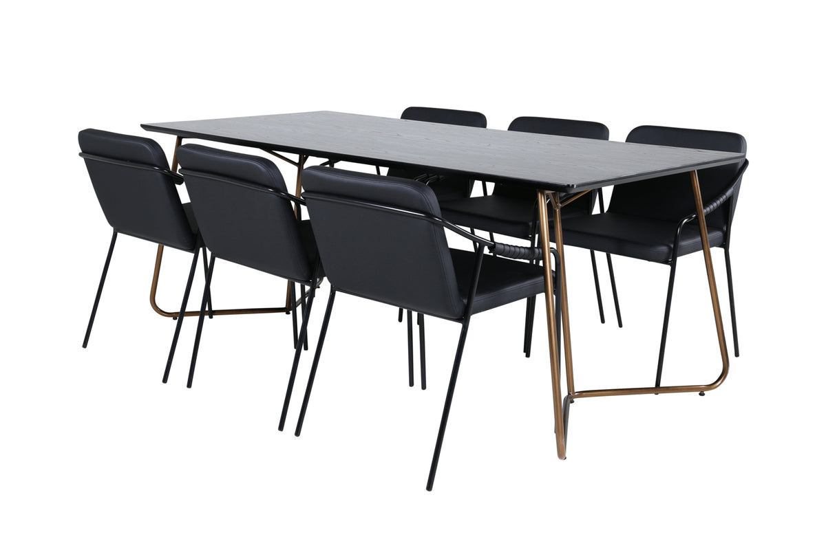 Venture Design Petra & Tvist Matbord 90x190 + Matstolar Svart
