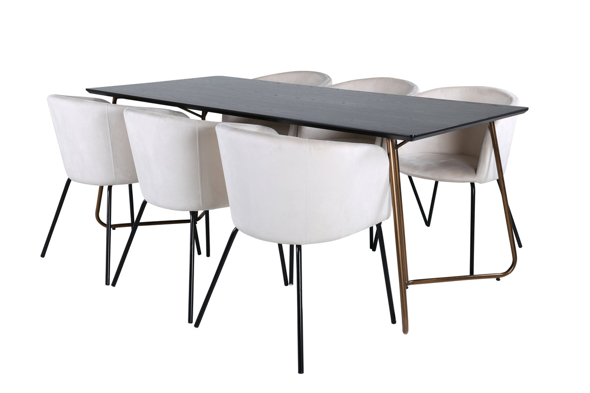 Venture Design Berit & Petra Matstolar Beige + Rektangulära Matbord 190 x 90 Svart