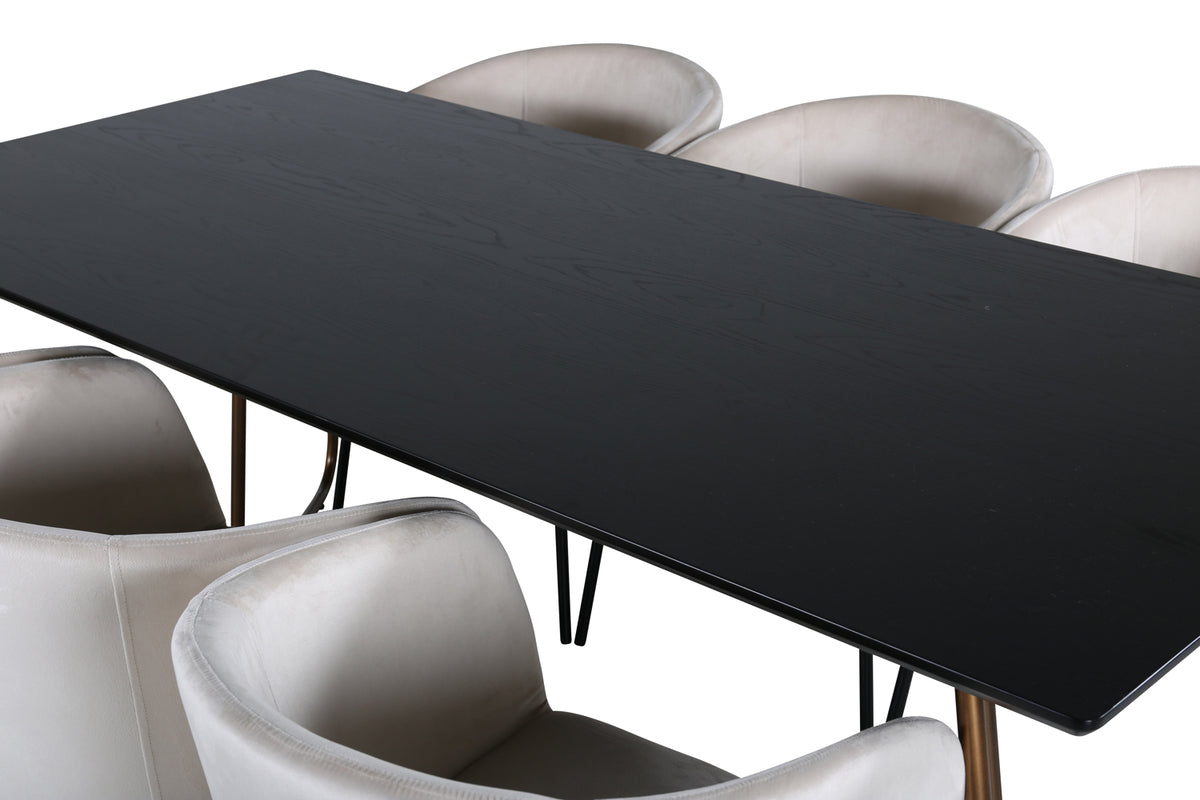 Venture Design Berit & Petra Matstolar Beige + Rektangulära Matbord 190 x 90 Svart