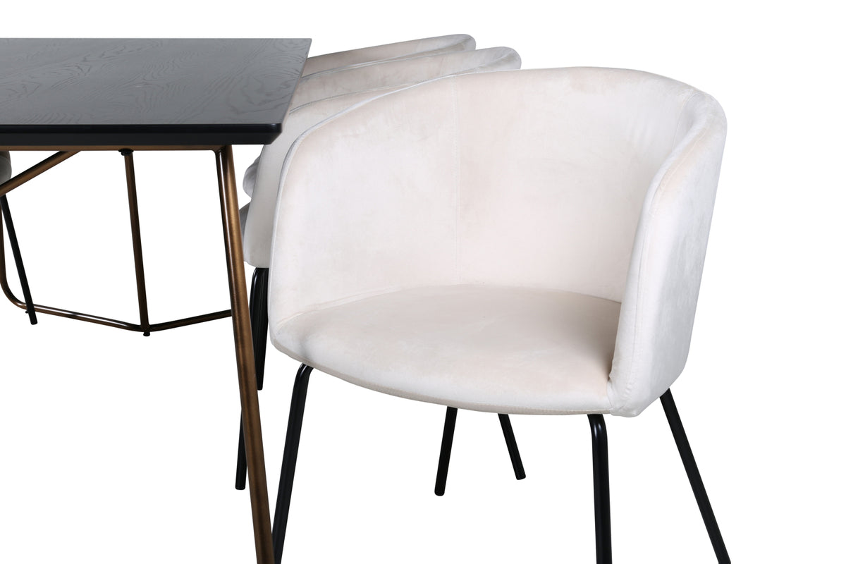 Venture Design Berit & Petra Matstolar Beige + Rektangulära Matbord 190 x 90 Svart