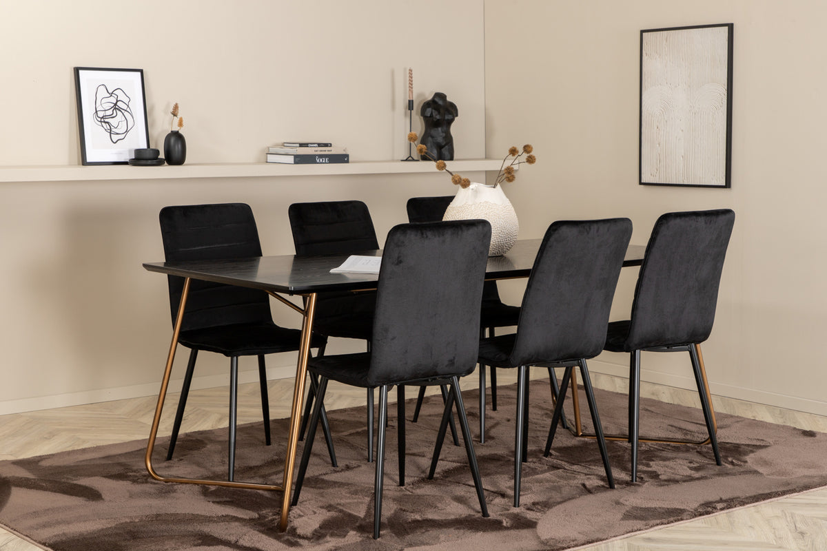 Venture Design Petra & Windu Matbord 90x190 + Matstolar Svart