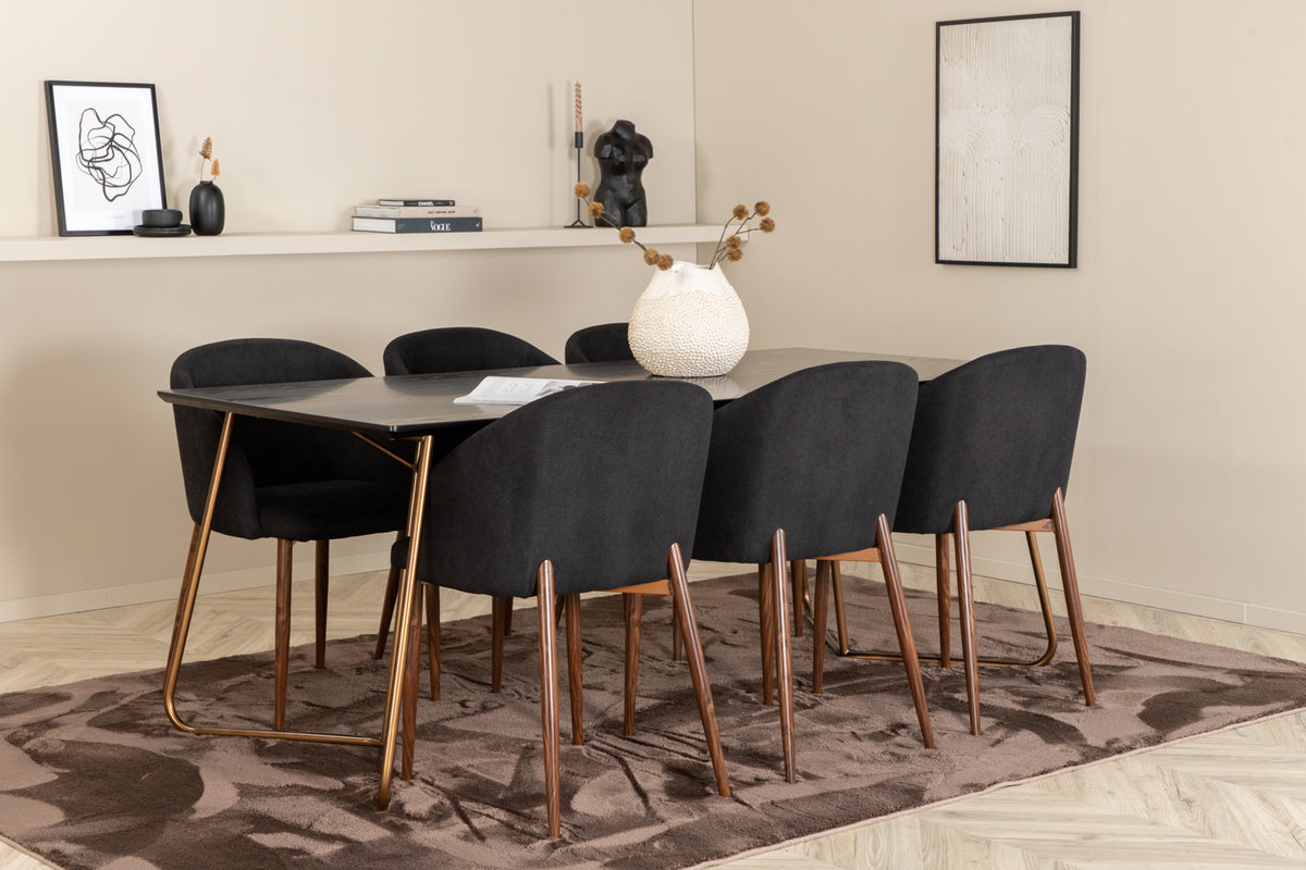 Venture Design Arch & Petra Matstolar 2-pack Svart + Rektangulära Matbord 190 x 90 Svart
