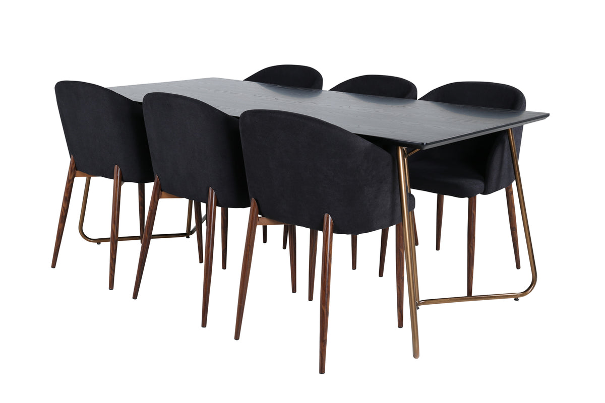 Venture Design Arch & Petra Matstolar 2-pack Svart + Rektangulära Matbord 190 x 90 Svart