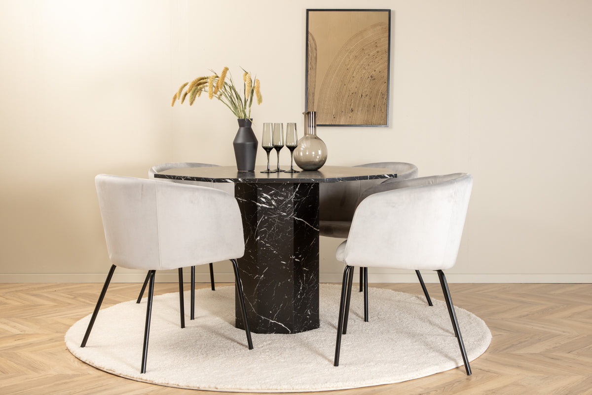 Venture Design Berit & Marbs Matstolar Grå + Matbord ⌀110