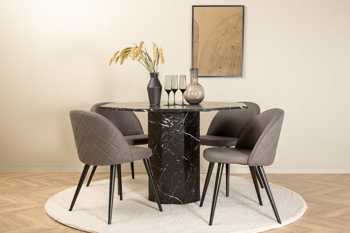 Venture Design Marbs & Velvet Runda Matbord ⌀110 Svart + Matstolar 2-pack Grå