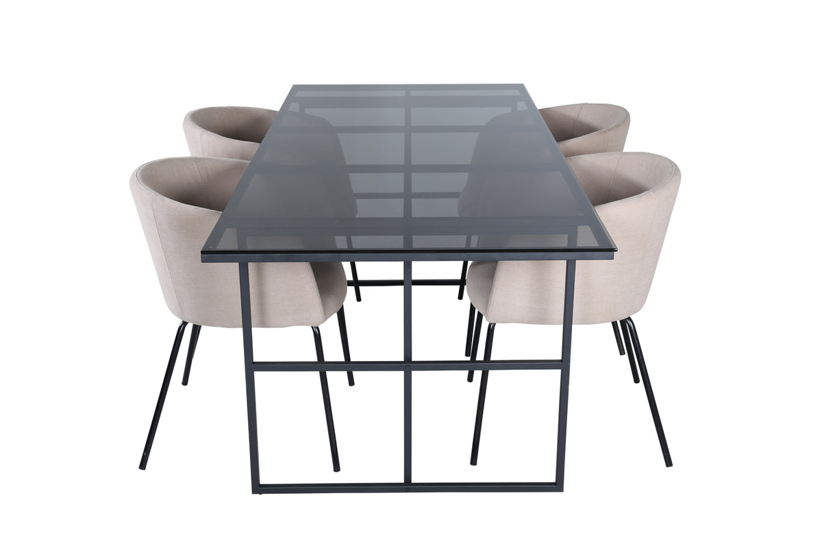 Venture Design Berit & Leif Matstolar Beige + Rektangulära Matbord 200 x 90 Svart