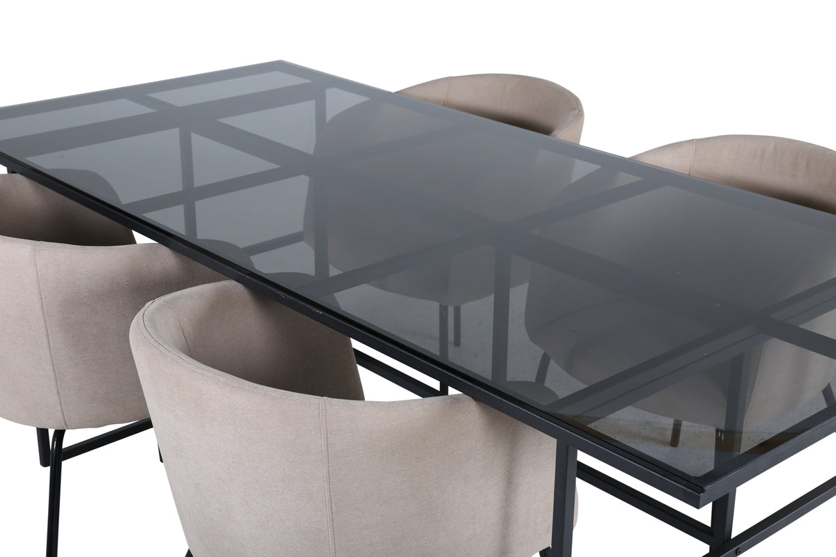 Venture Design Berit & Leif Matstolar Beige + Rektangulära Matbord 200 x 90 Svart