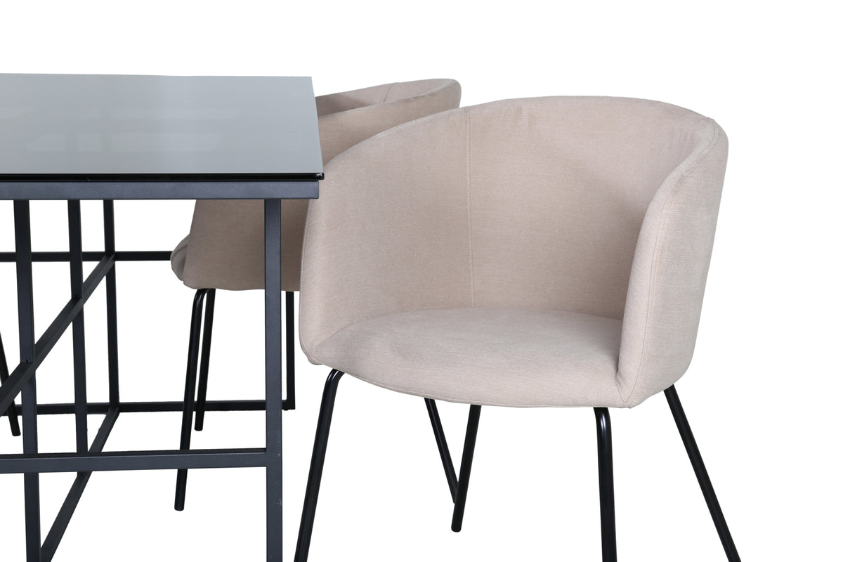 Venture Design Berit & Leif Matstolar Beige + Rektangulära Matbord 200 x 90 Svart